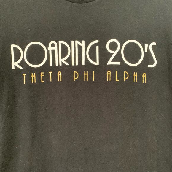 Roaring 20's Theta Phi Alpha Black & Gold V-Neck T-Shirt Short Sleeve Size Small - Picture 3 of 8